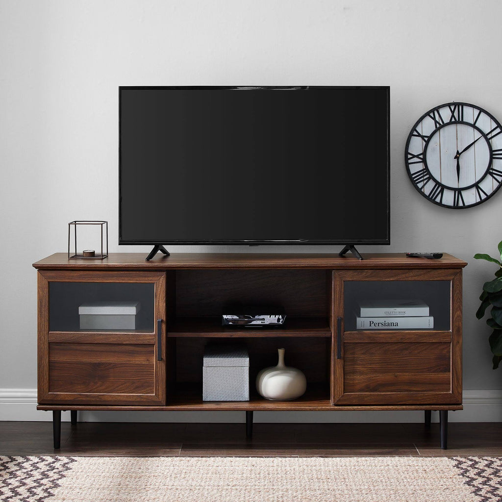Dark Walnut Glass Wood TV Console T9938