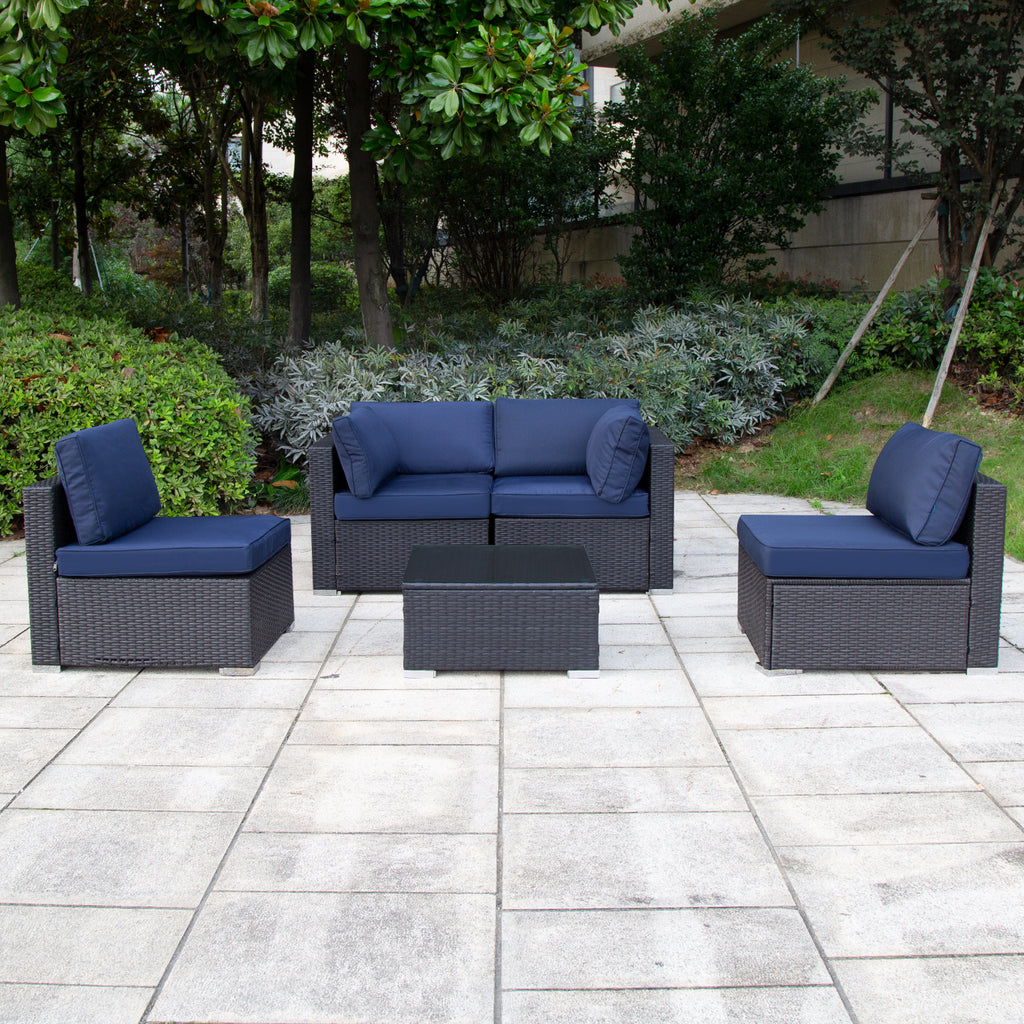 5 Pcs PE Rattan Patio Conversation Set O78626