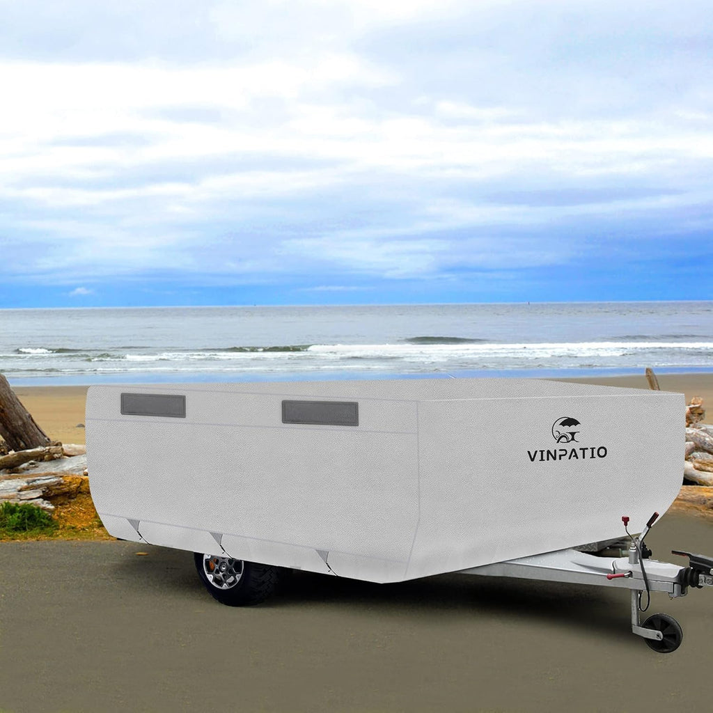 3 Layers Polypropylene Pop Up Camper Cover Fits 8' - 10' Trailers, Grey Y7174