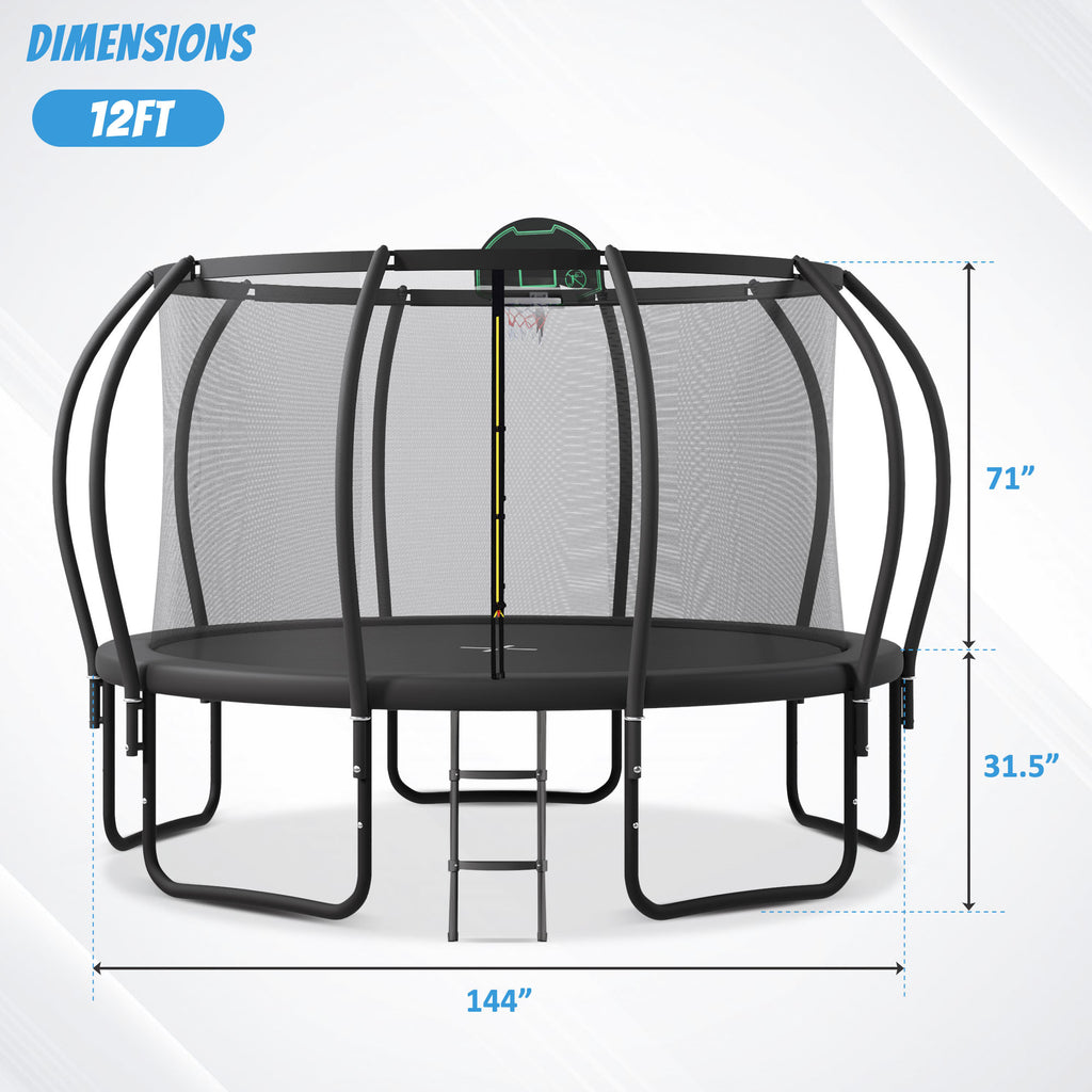 1200LBS 12FT Round Trampoline with Enclosure, Basketball Hoop, Ladder M399329
