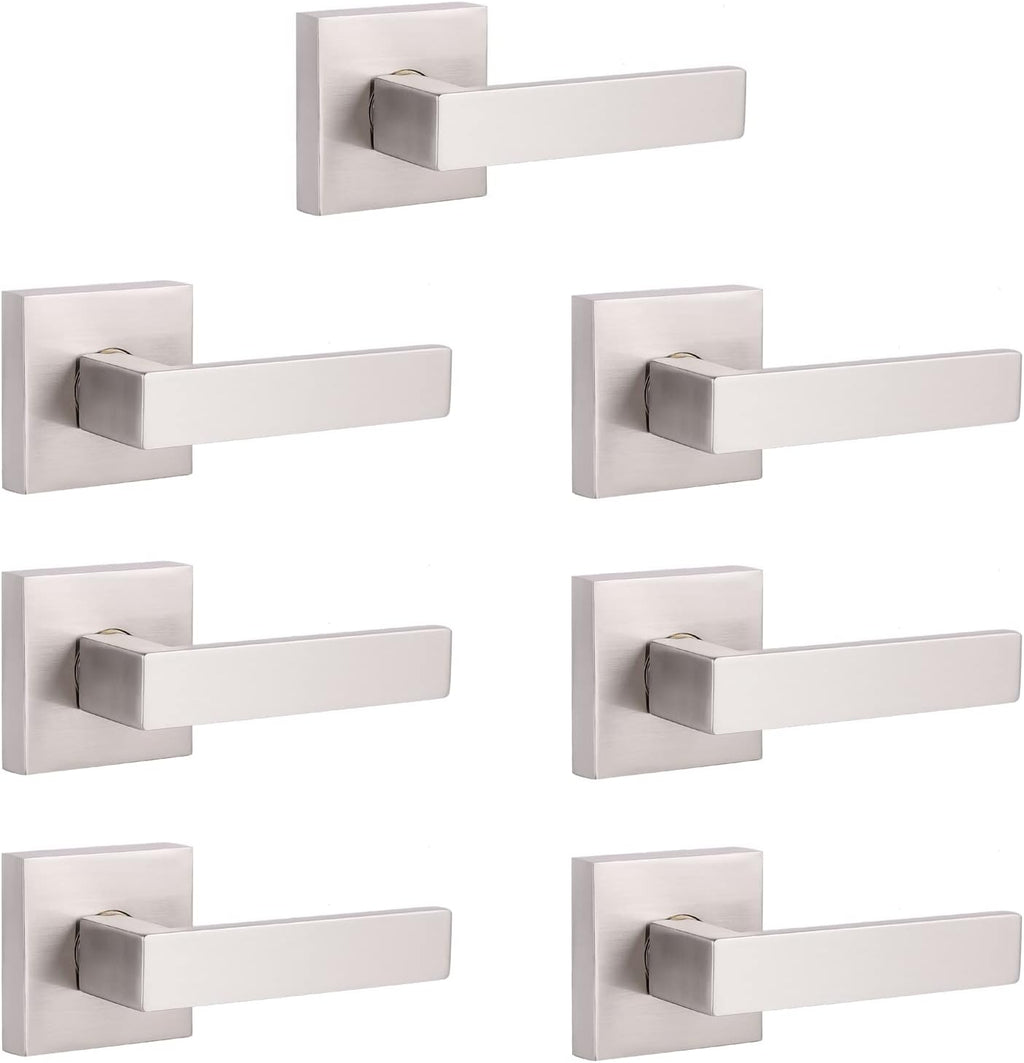 5 Pack Satin Nickel Square Door Levers with Privacy Lock E788709