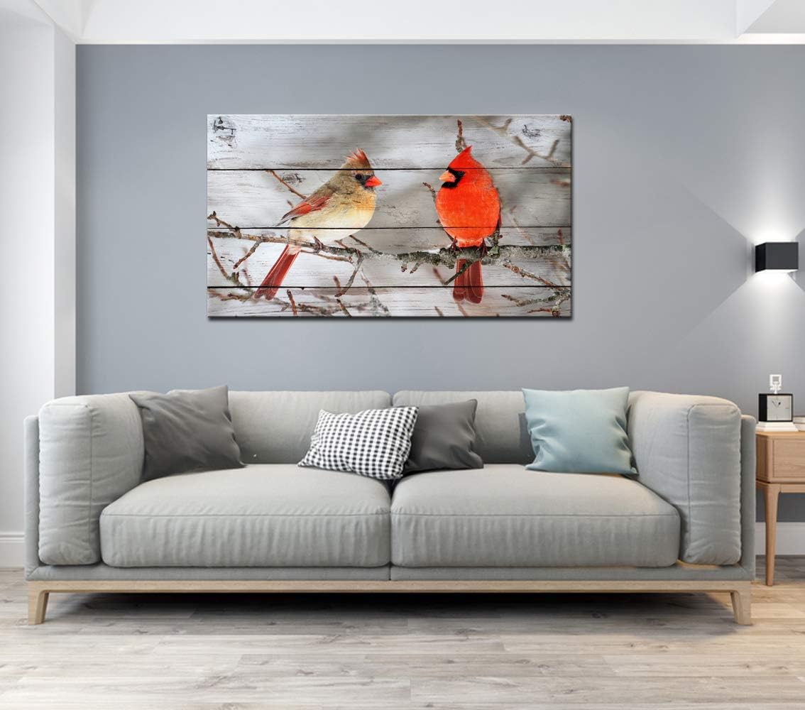 Framed Canvas Wall Decor Red Birds Painting 20x36inches Pack of 2 L3594