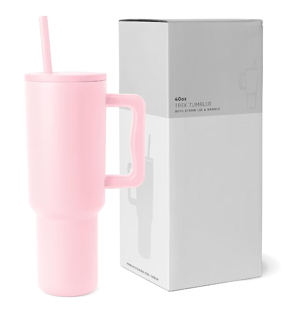 Pink 40oz Insulated Stainless Steel Tumbler with Handle and Straw Lid U434472