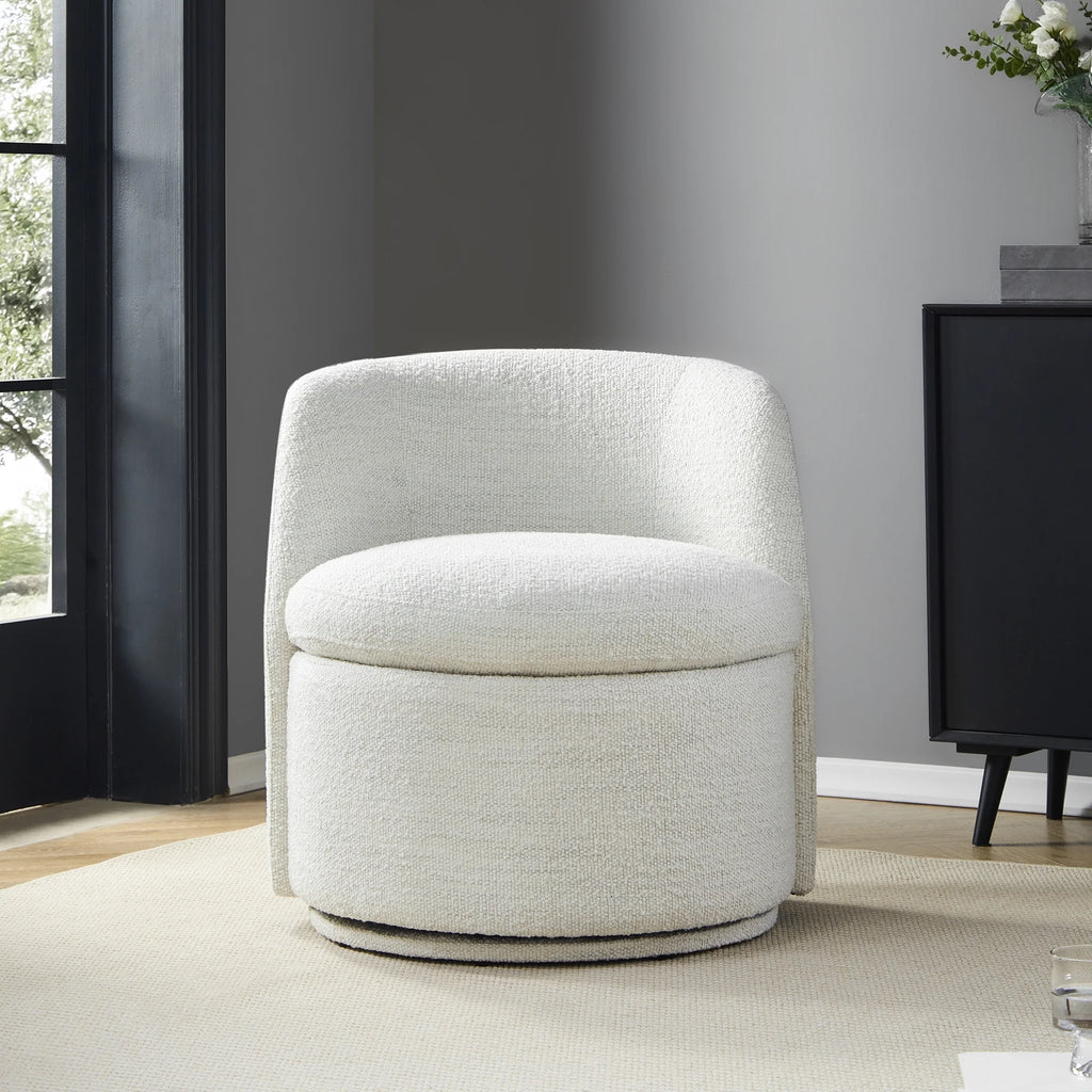 White Boucle Swivel Accent Chair O6876