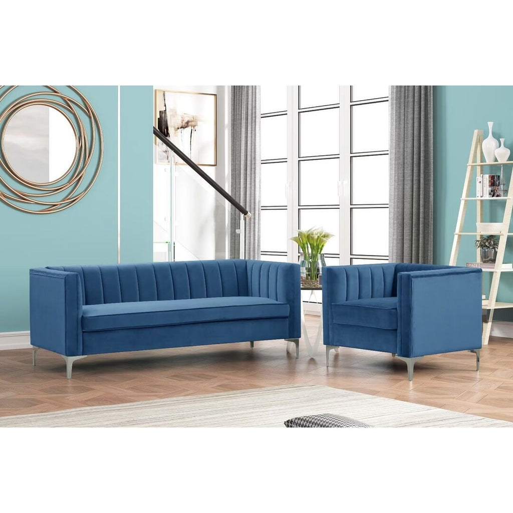 Grey Dutch Velvet Chair and Sofa Couch Set with Iron Legs M298
