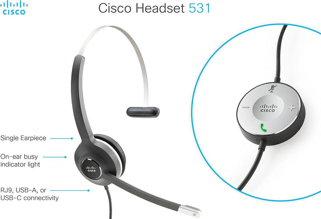Wired Single On-Ear Headset with RJ-9 Cable, Charcoal X240302