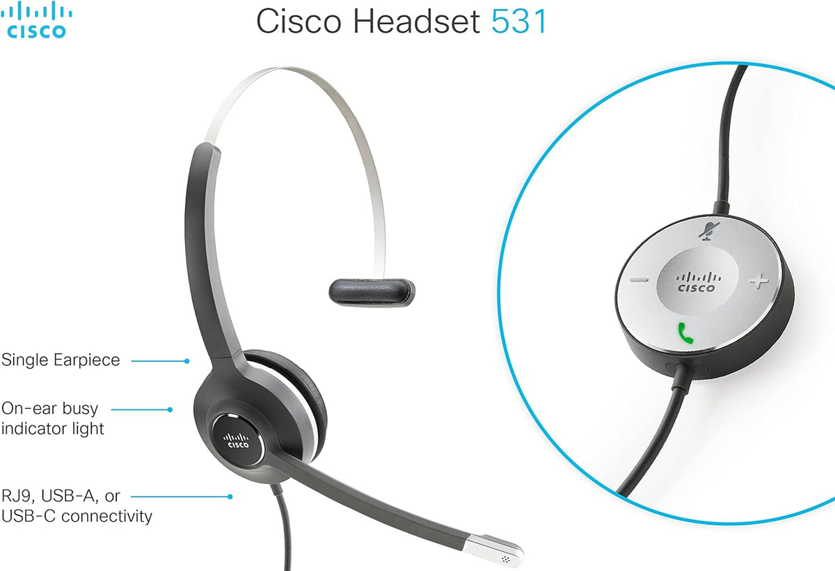 Wired Single On-Ear Headset with RJ-9 Cable, Charcoal X240302
