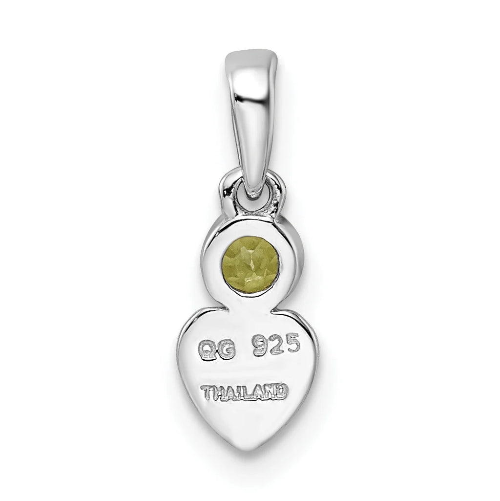 Sterling Silver Rhodium-Plated Peridot Heart Charm Pendant with Cable Chain Necklace 18'' O648