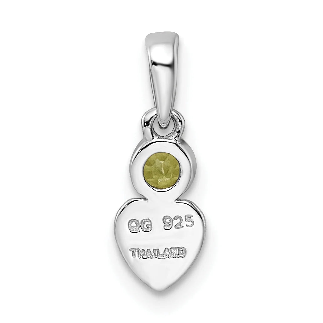 Sterling Silver Rhodium-Plated Peridot Heart Charm Pendant with Cable Chain Necklace 18'' O648