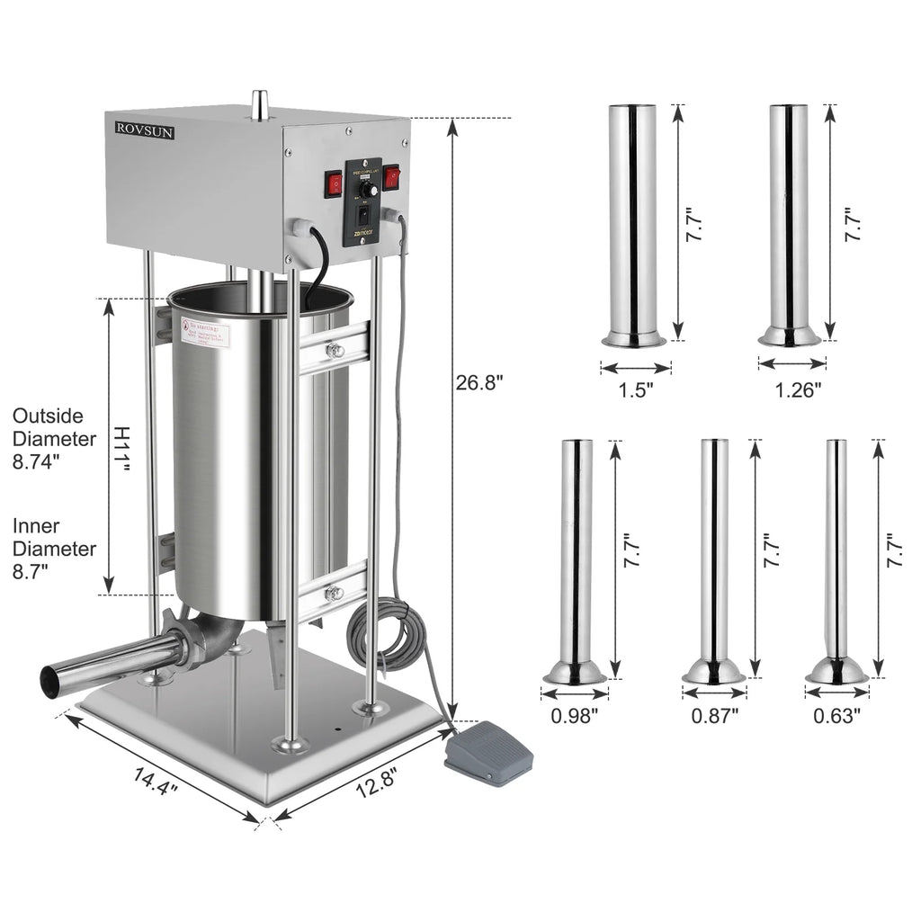 15.4LBS/10L Electric Stainless Steel Sausage Stuffer with 5 Stuffing Tubes O785194