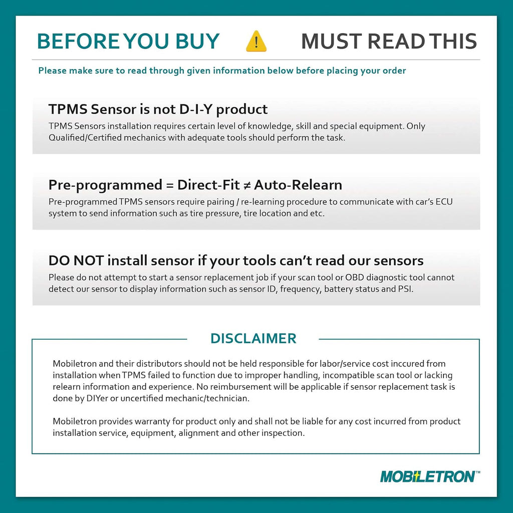 315MHz TPMS Tire Pressure Sensor 4-Pack C399396