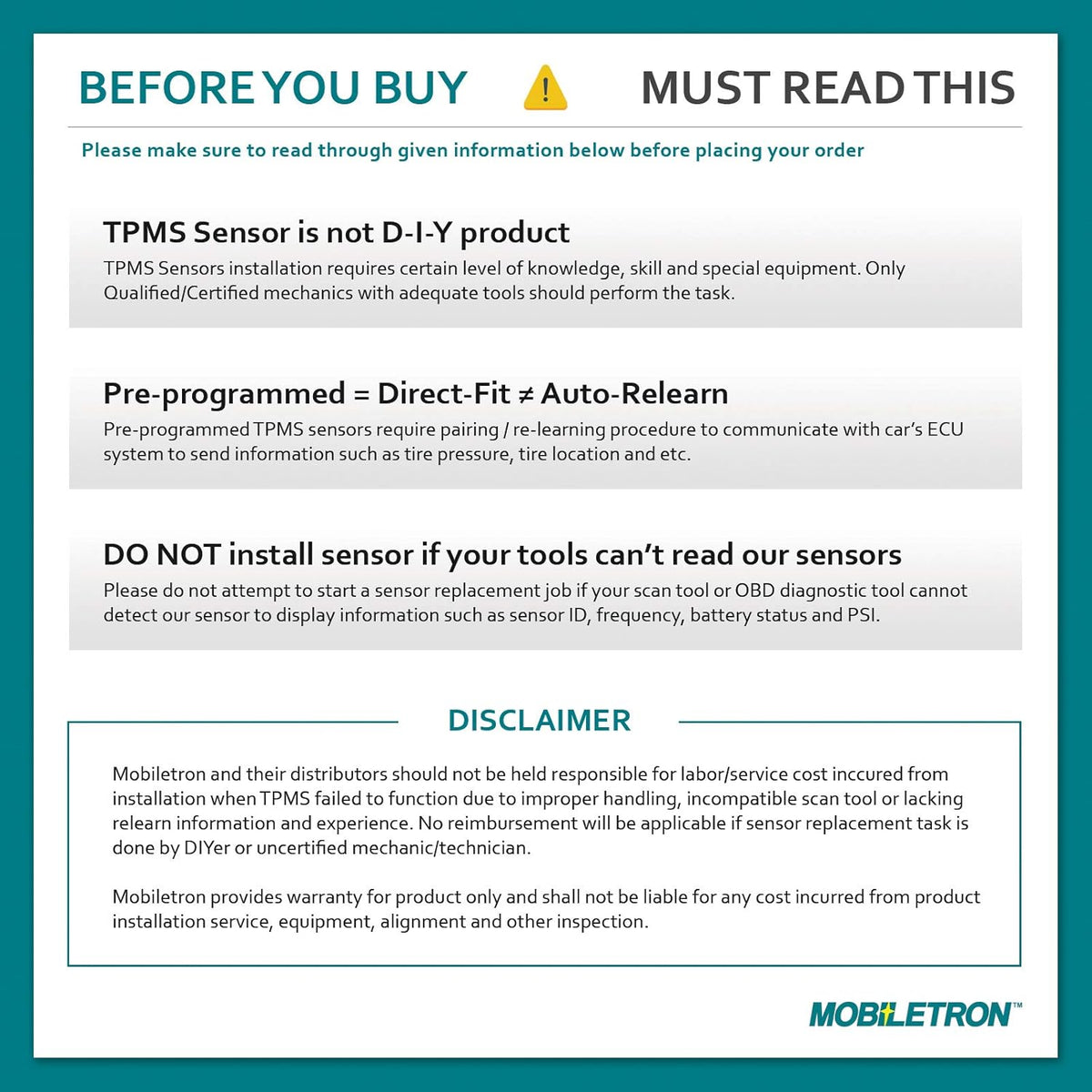 315MHz TPMS Tire Pressure Sensor 4-Pack C399396