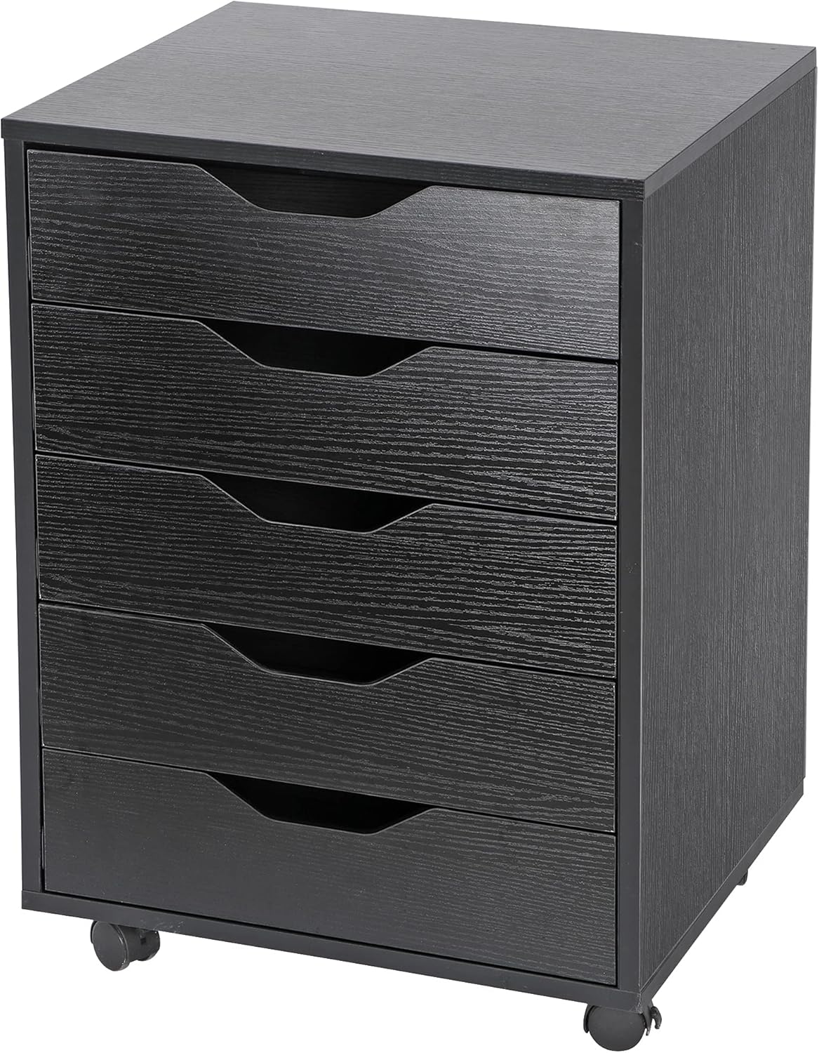5 Drawer Mobile Wood Filing Cabinet with Lockable Casters, Black, Pack of 2 U86878