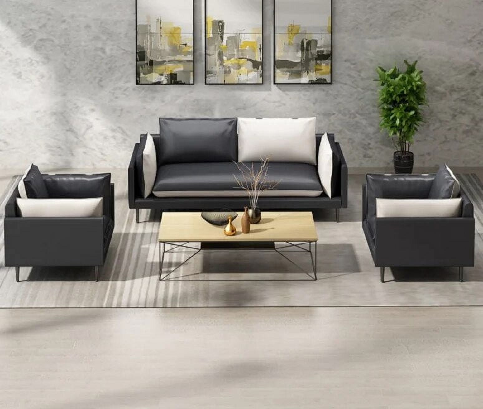 Leather Office Sofa Three Person Tea Table Combination Suit D6579