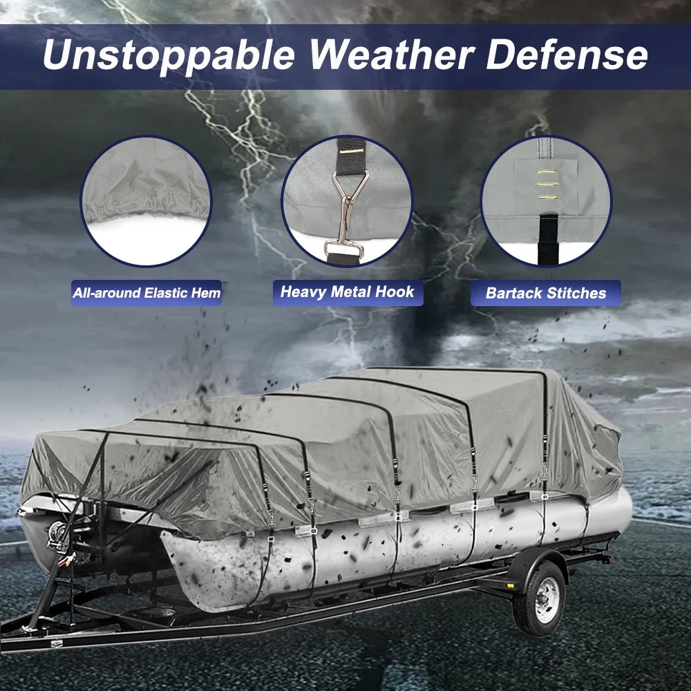 900D Waterproof Pontoon Boat Cover with Windproof Metal Buckle Straps C394