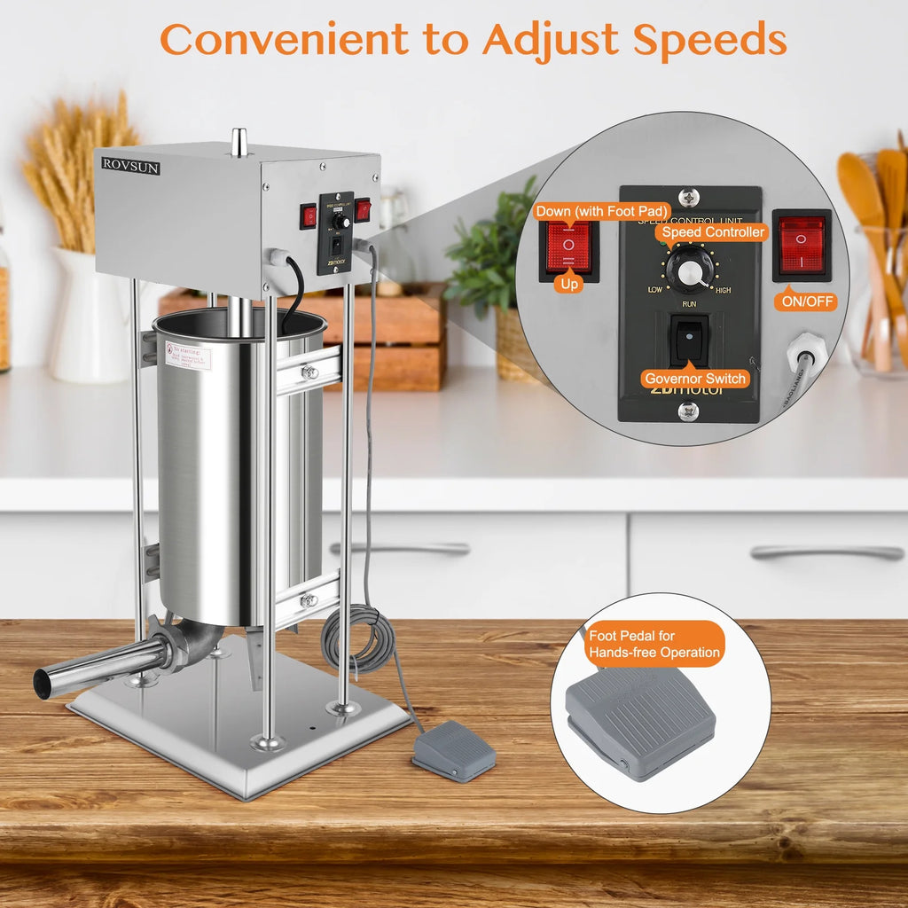 15.4LBS/10L Electric Stainless Steel Sausage Stuffer with 5 Stuffing Tubes O785194