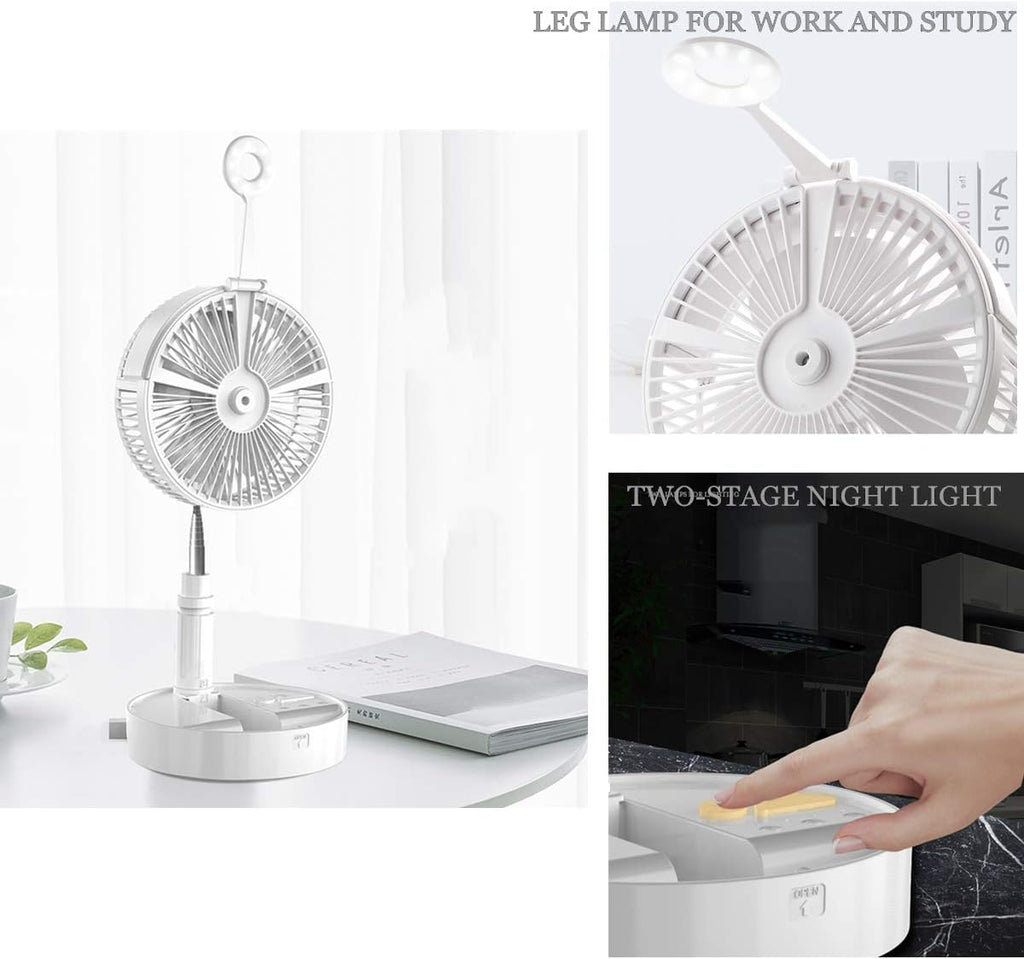 USB Rechargeable Folding Floor Fan with Mister and LED Lamp S349371