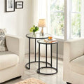 Black Round Nesting End Table Set with Metal Frame and Glass Top R7717