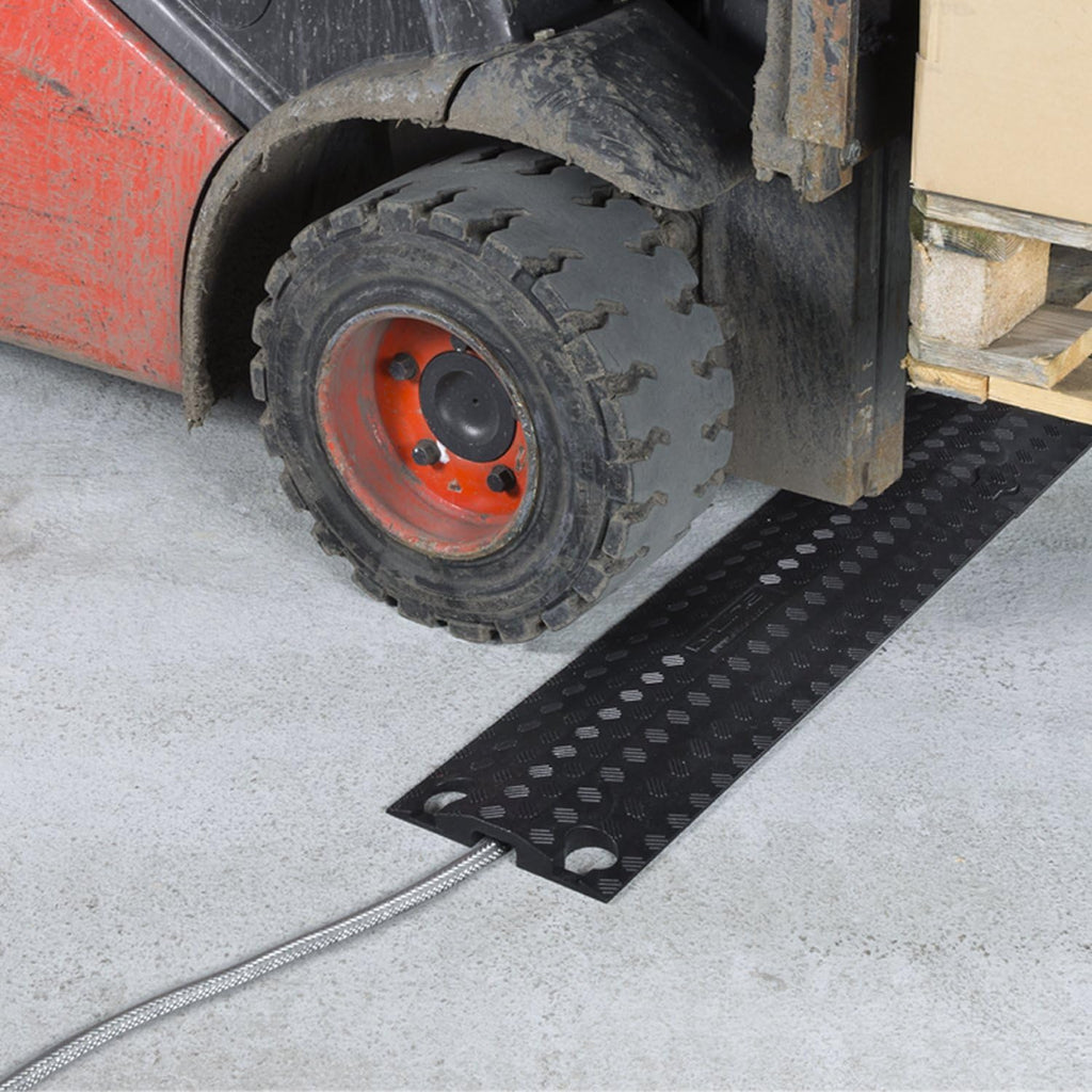 Heavy Duty Single Channel Cable Protector, 30in Length, Black Y141189