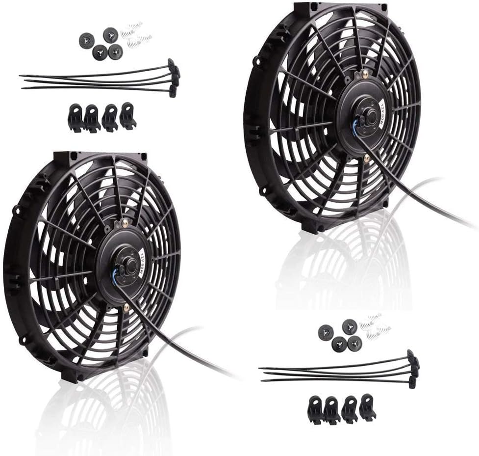 12V Slim Electric Cooling Radiator Fan with Fan Mounting Kit (12 Inch Black, 2 Pack) H891359