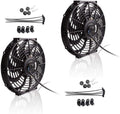 12V Slim Electric Cooling Radiator Fan with Fan Mounting Kit (12 Inch Black, 2 Pack) H891359