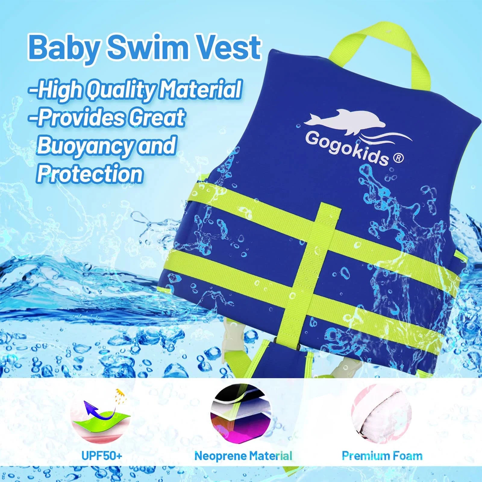 Blue Inflatable Kids Life Jacket with Adjustable Safety Strap E749