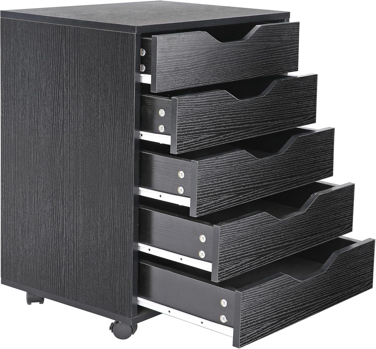 5 Drawer Mobile Wood Filing Cabinet with Lockable Casters, Black, Pack of 2 U86878