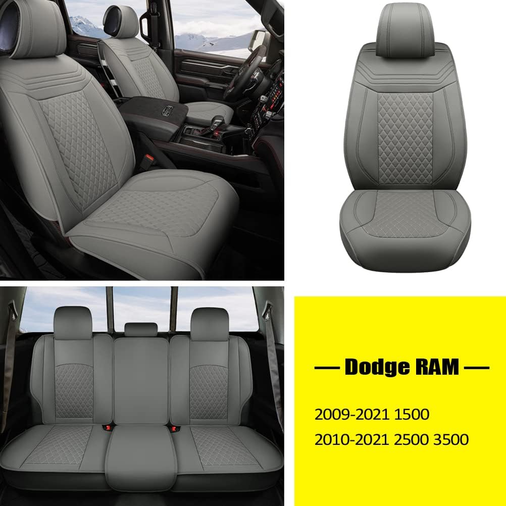 Grey Faux Leather Front Seat Covers for Dodge RAM Pickup Trucks A4106