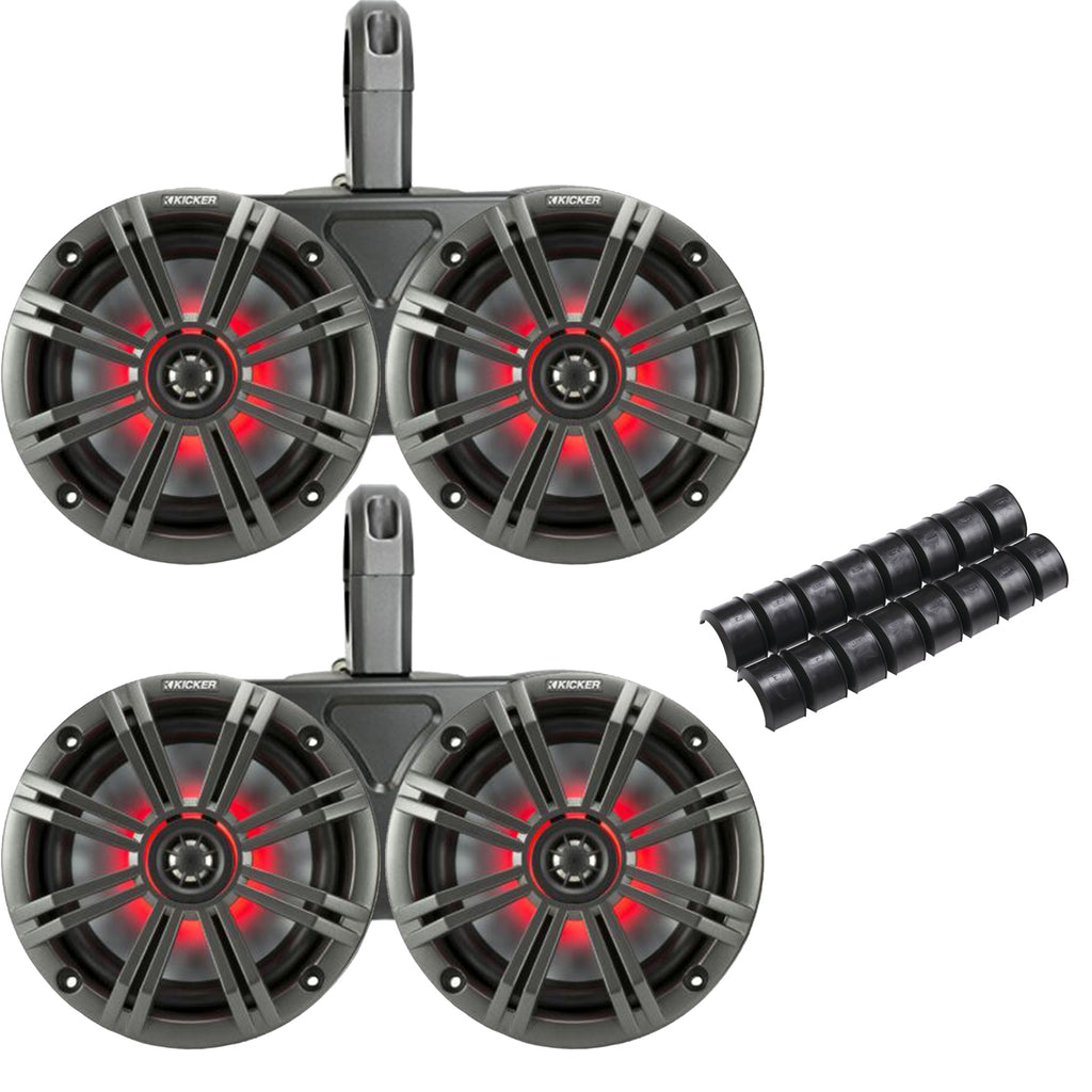 2 Pairs 6.5" Charcoal Marine LED Speakers R4434