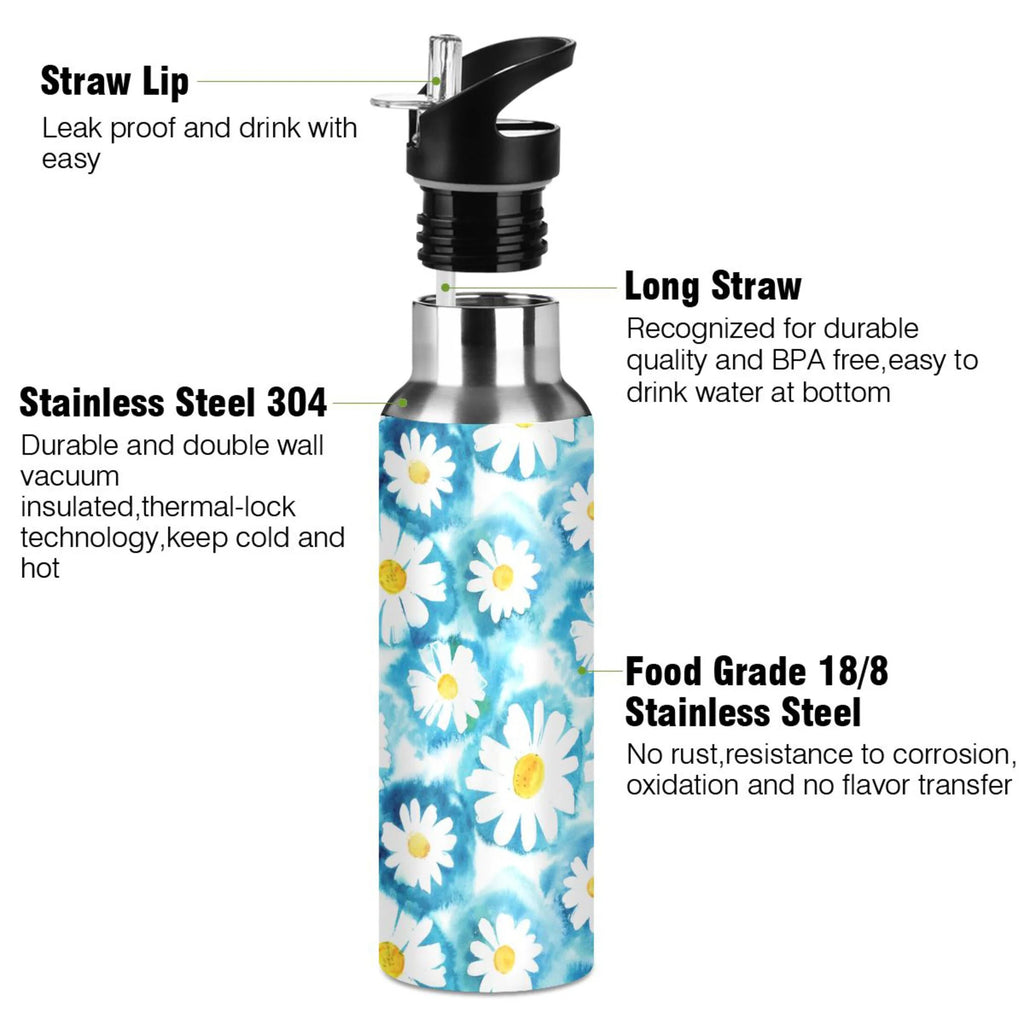 Blue Stainless Steel Insulated Water Bottle with Straw Lid Z6470