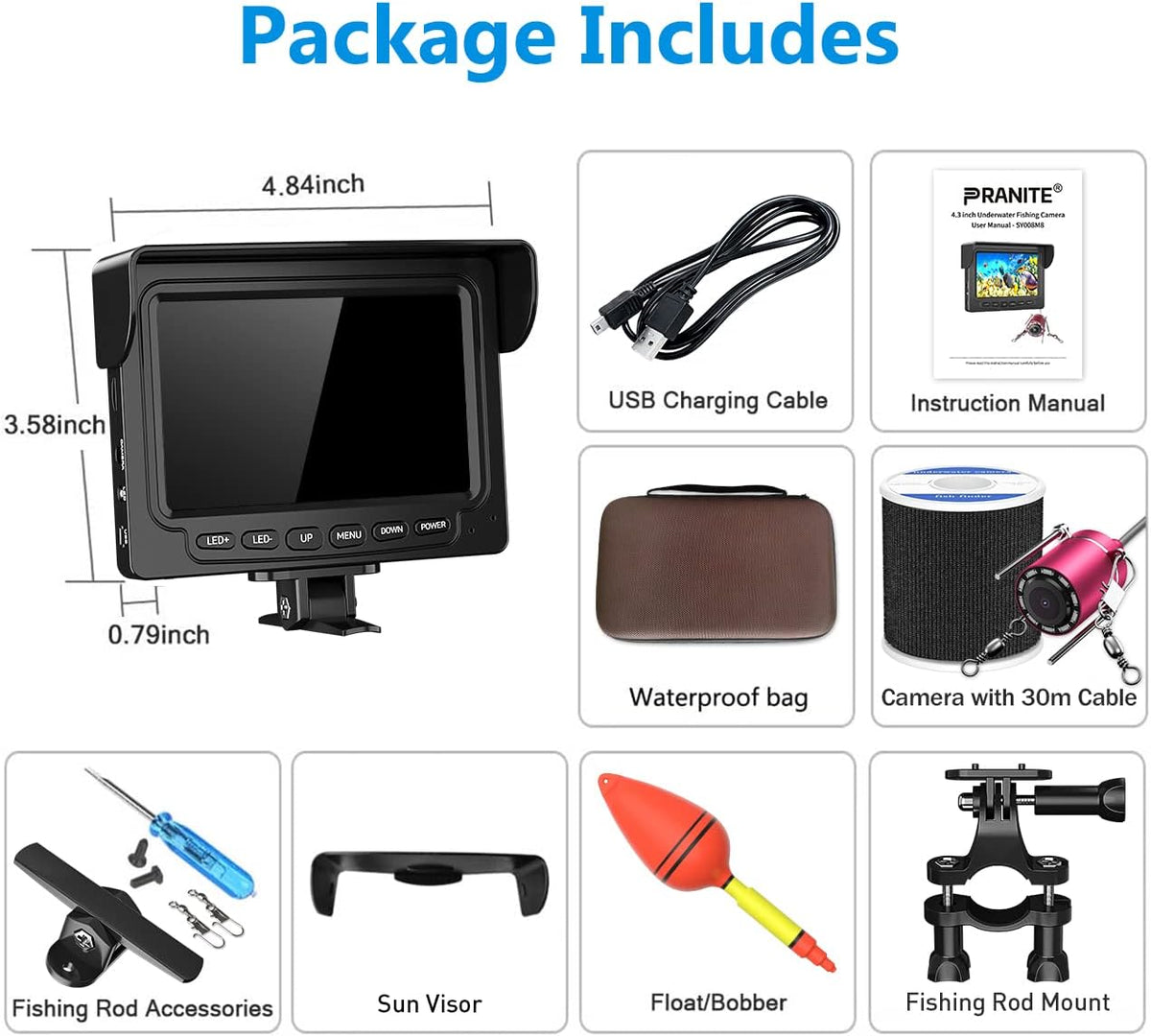 4.3 inch HD 1000TVL Color Monitor Ice Fishing Camera with 30m Cable V619