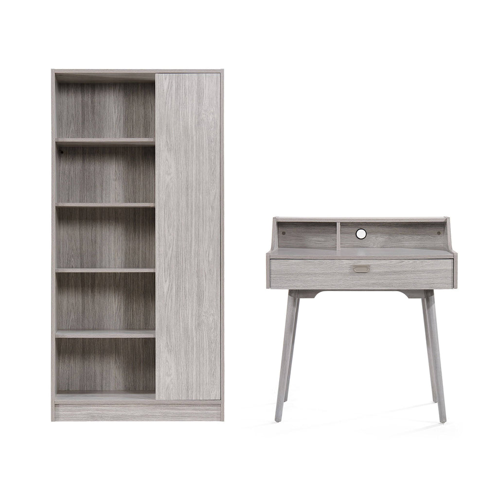 Gray Oak Office Desk and Bookcase Set D3132