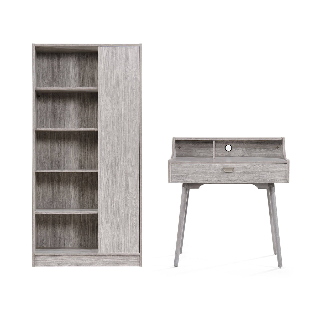 Gray Oak Office Desk and Bookcase Set D3132