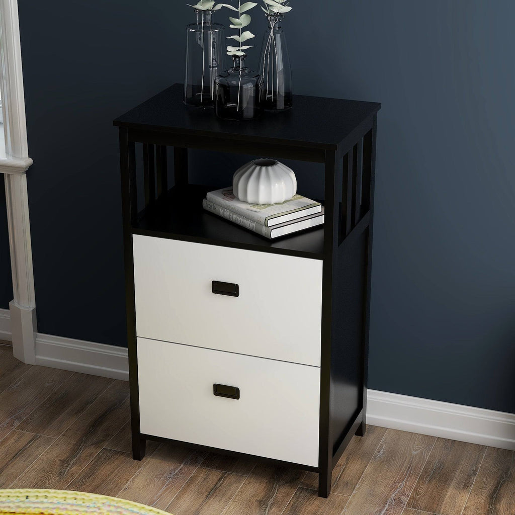Black 2 Drawers Lateral File Cabinet with Open Compartment H682