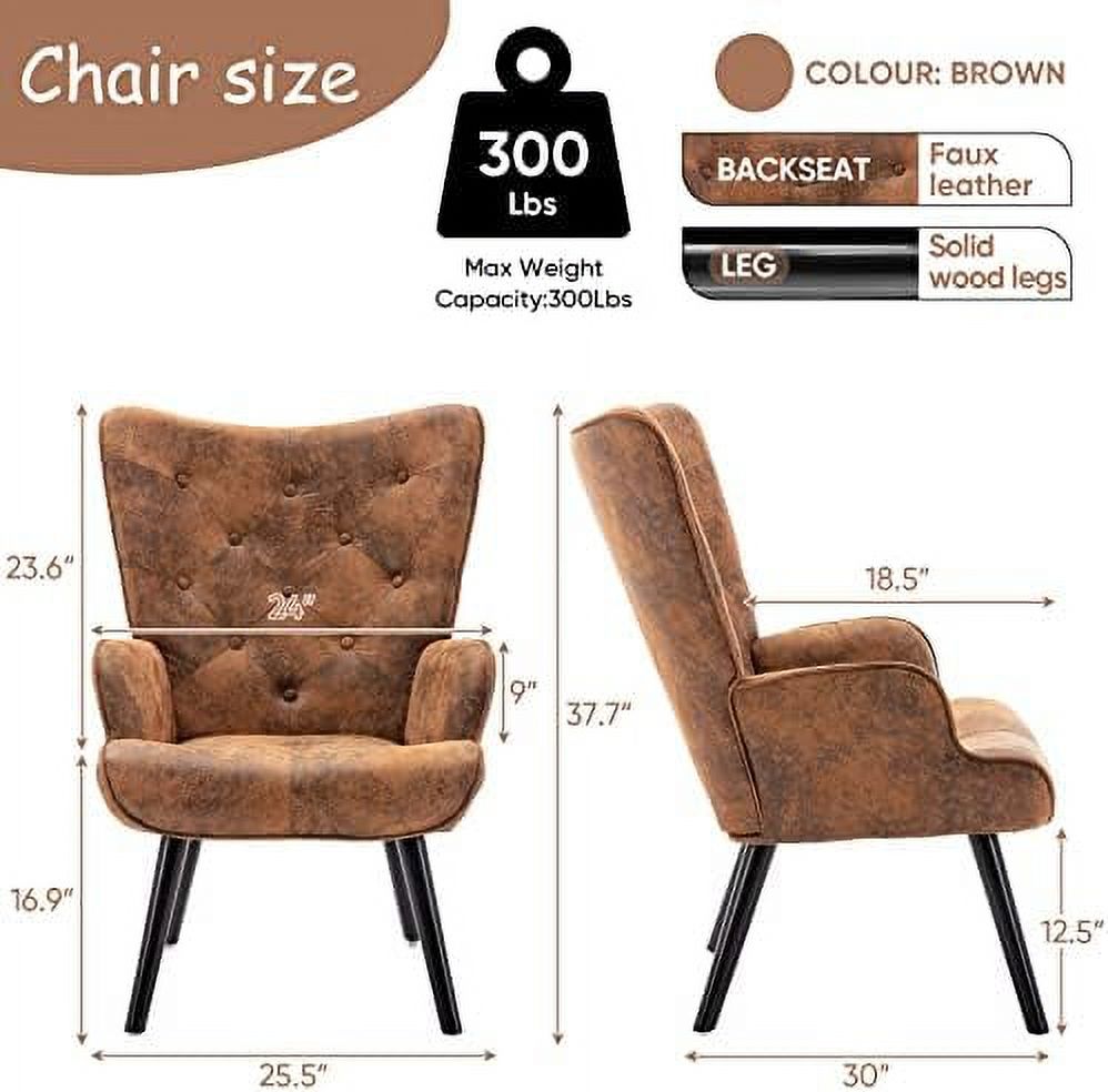 Accent Chairs Set, Mid-Century Modern Wingback Armchairs, Microfiber Cushioned E158