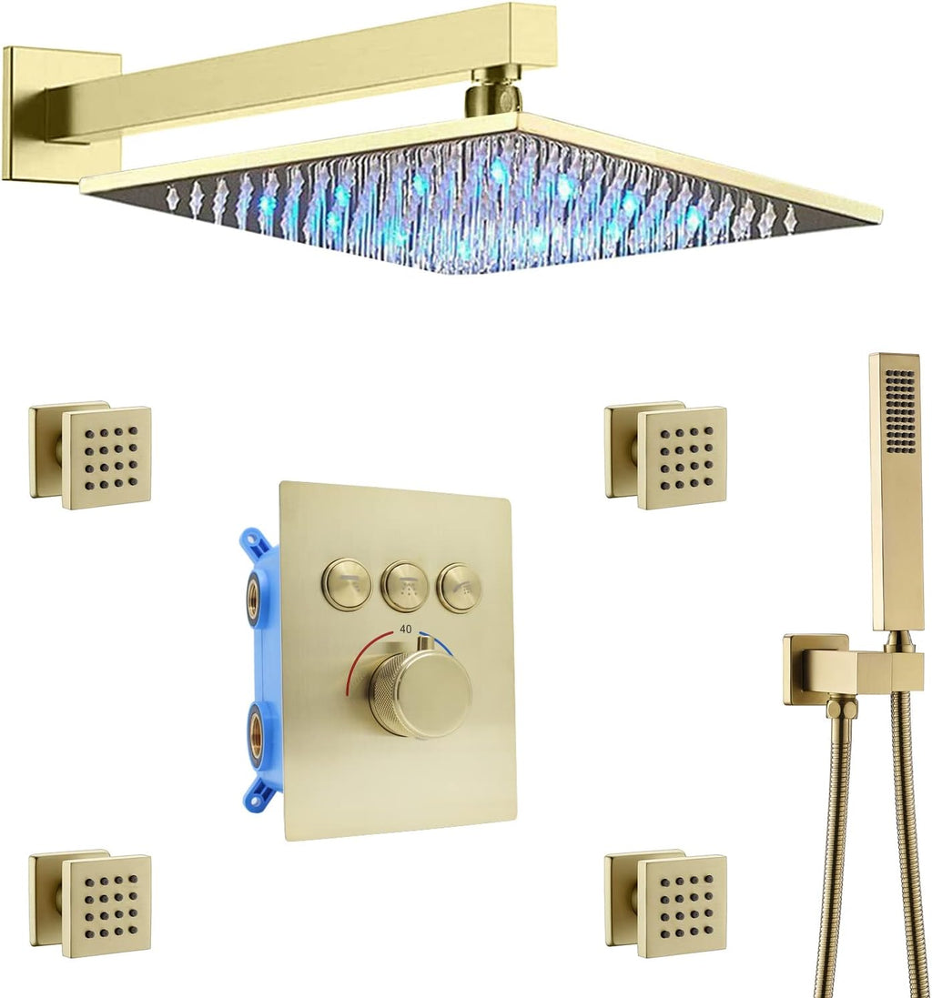 Matte Black Thermostatic Brass Shower Faucet Combo Set Y714196