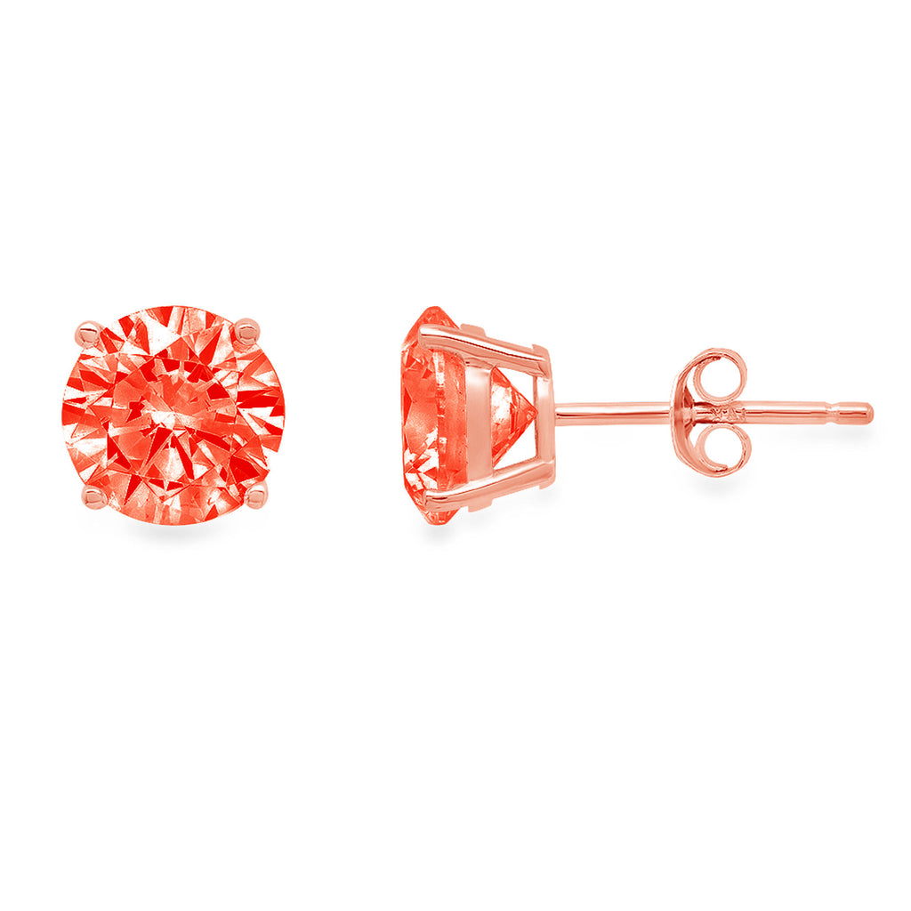 3.0 ct Solitaire Studs Red Simulated Diamond Solid 18K Pink Rose Gold Earrings F702628