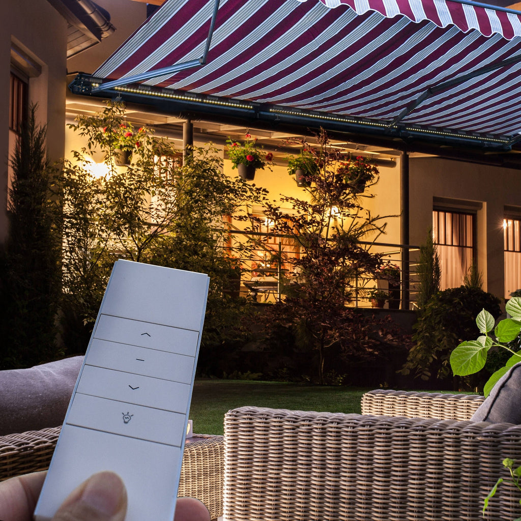 Motorized LED Half Cassette Retractable Awning 12 x 10 Feet, Green/White L129793