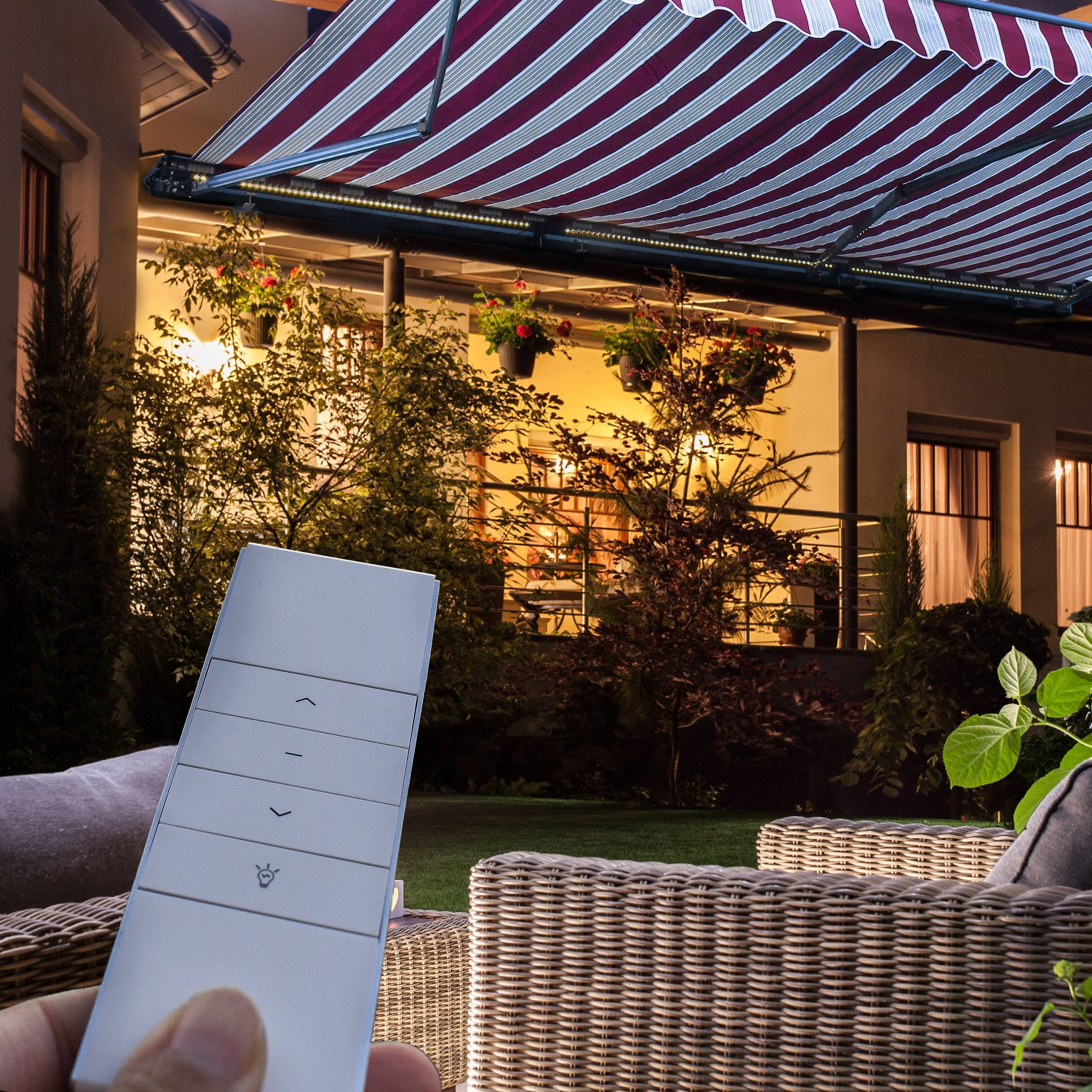 Motorized LED Half Cassette Retractable Awning 12 x 10 Feet, Green/White L129793