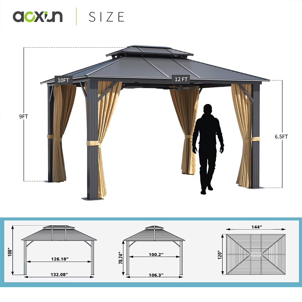 10X12 FT Aluminum Frame Hardtop Gazebo Q520741