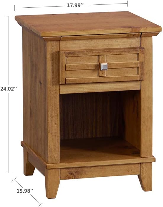 Teak Finish Wood Nightstand with Drawer and Pull-Out Tray V286463