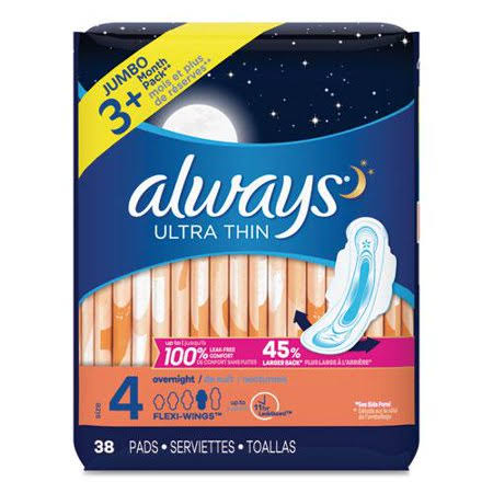Ultra Thin Overnight Pads with Wings, 38/Pack, 6 Pack/Carton I4527