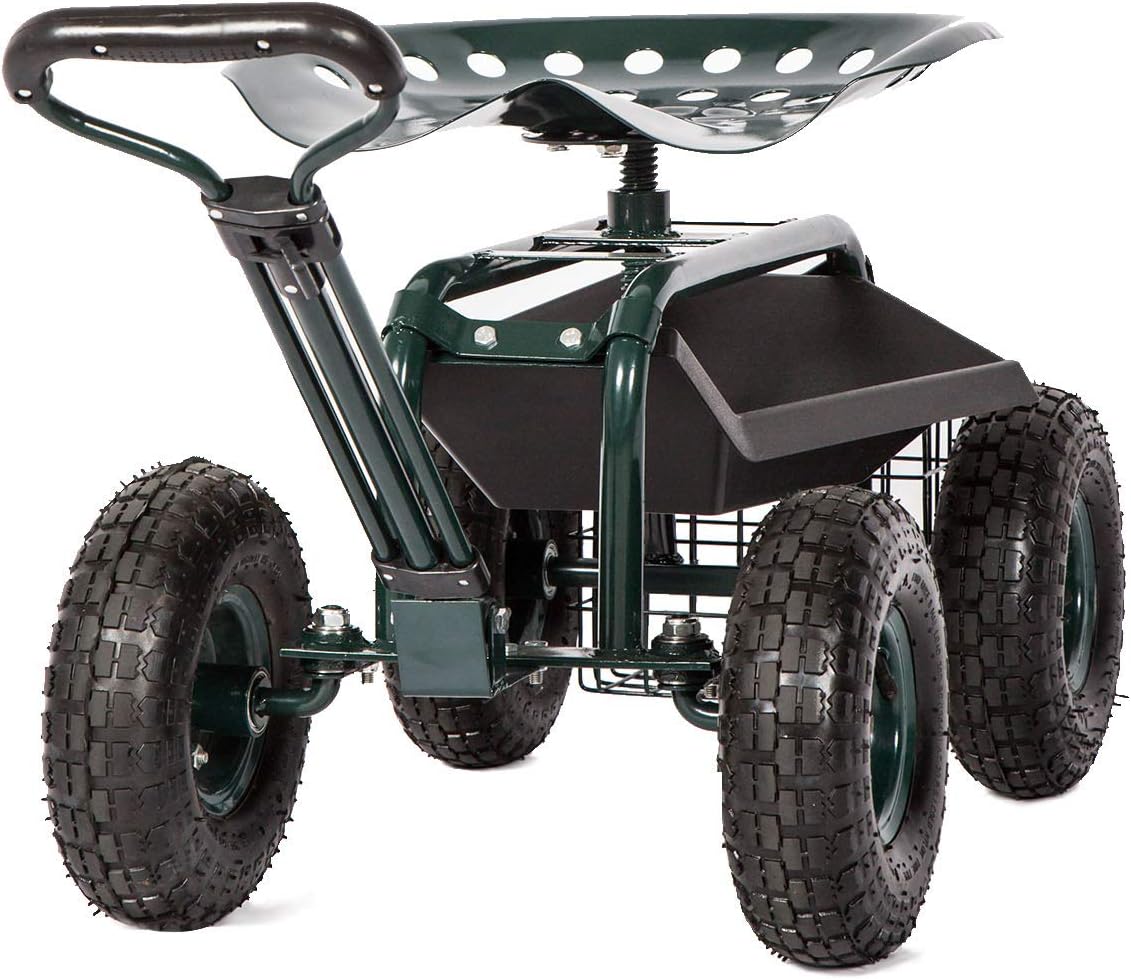 Garden Cart Rolling Work Seat with Tool Tray B889306