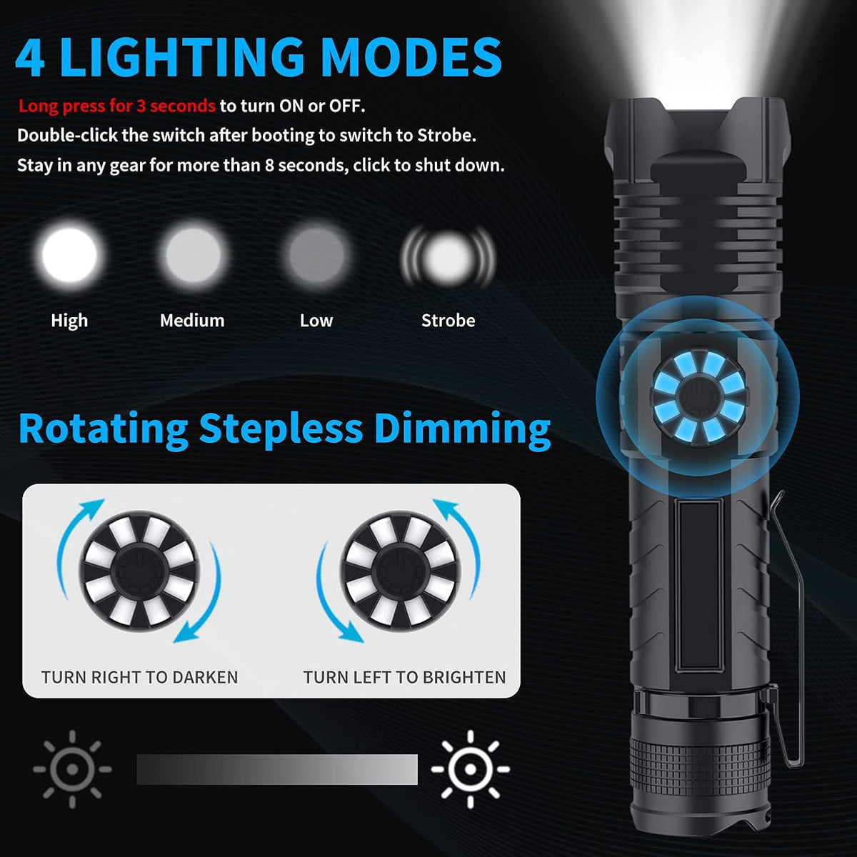 Rechargeable Tactical LED Flashlight, Zoomable Handheld X316593
