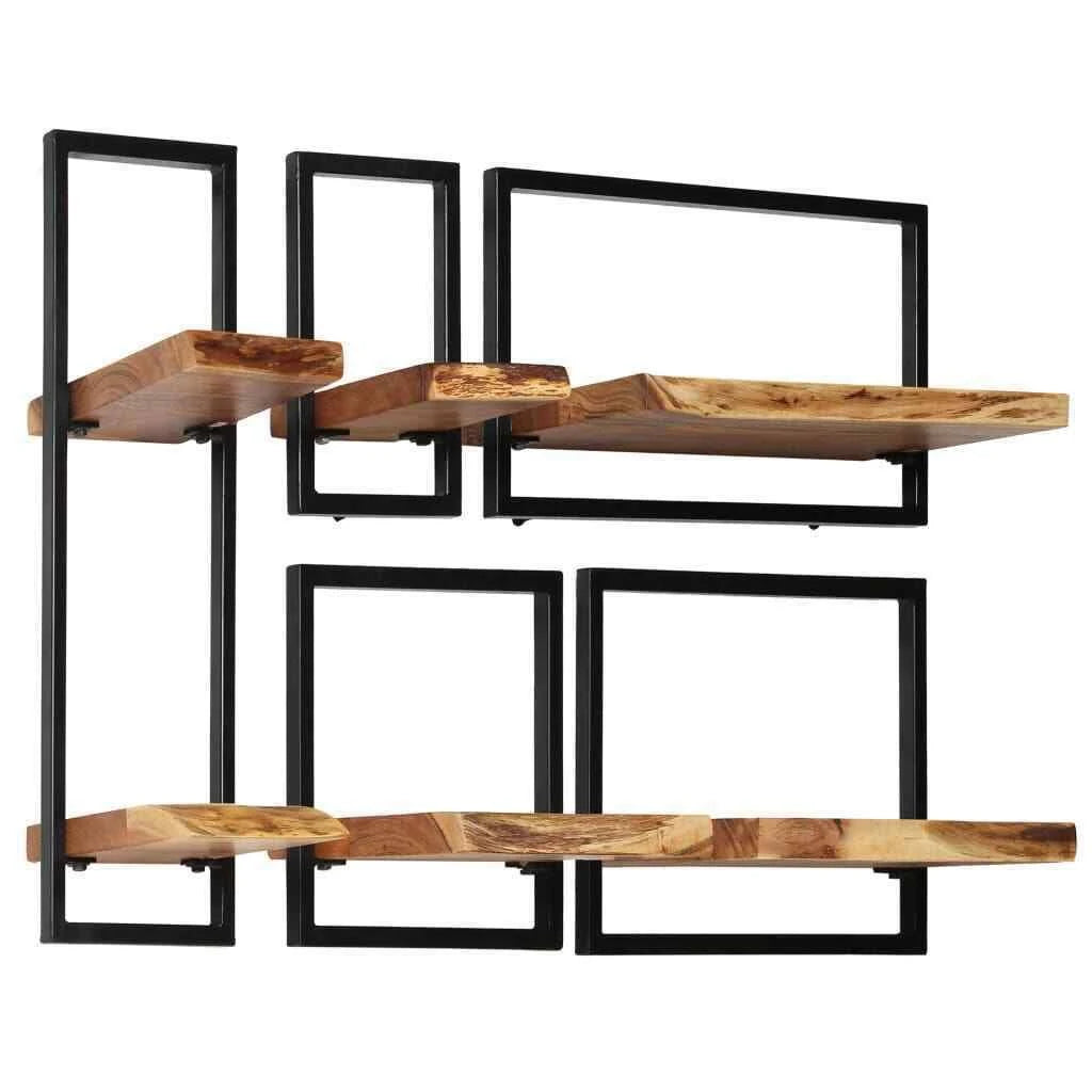 5 Piece Solid Acacia Wood and Steel Wall Shelf Set R660615