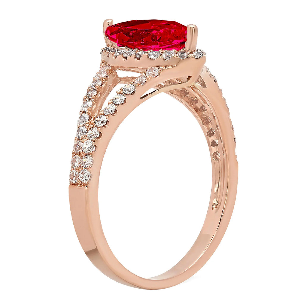 Marquise Cut Red Simulated Ruby 18k Pink Rose Gold Halo Ring J38866