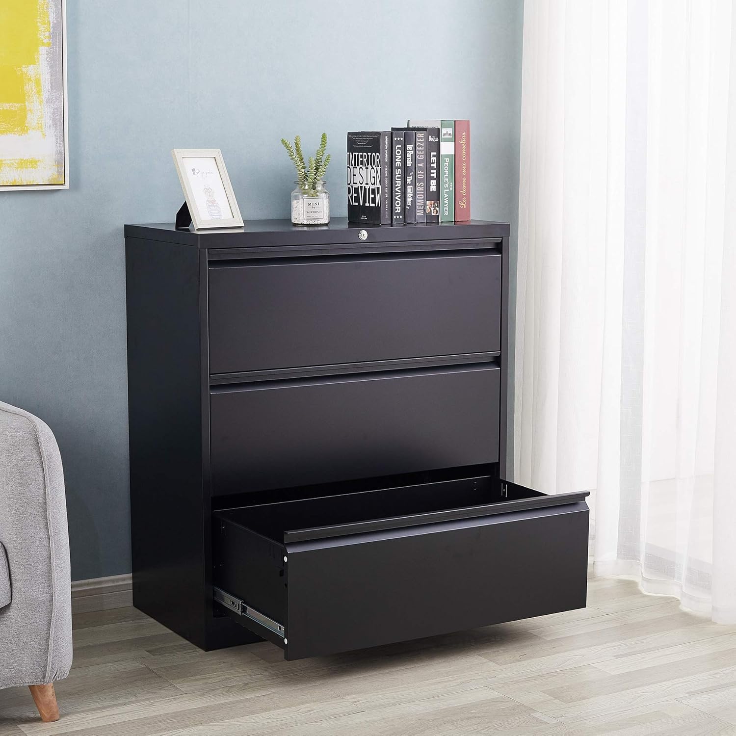 3 Drawer White Metal Lateral File Cabinet with Lock R724