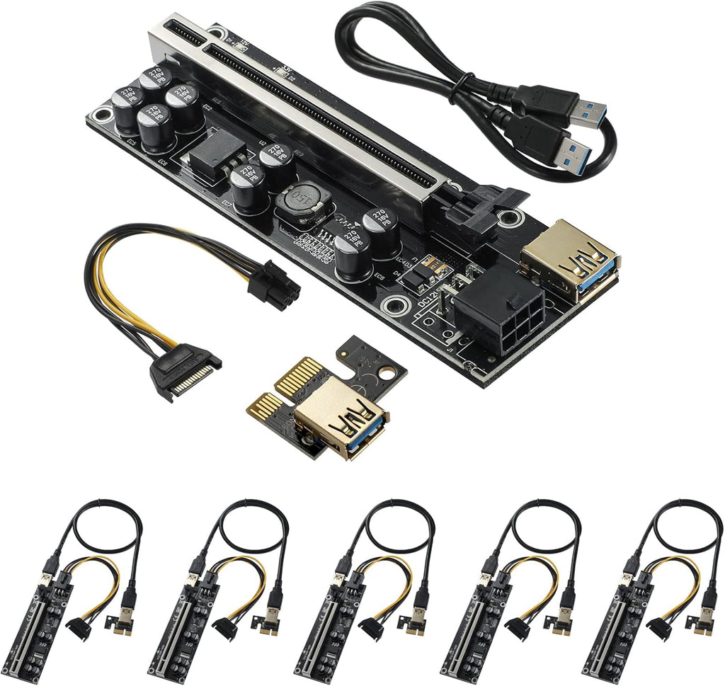 PCIE Riser 10 Solid Capacitors with RGB LED Light & 60cm USB 3.0 Extension Cable, Pack of 2 R6730