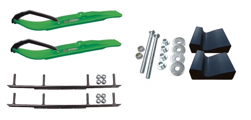 Green XT Snowmobile Skis with 8" Round Bars Complete Kit G793083
