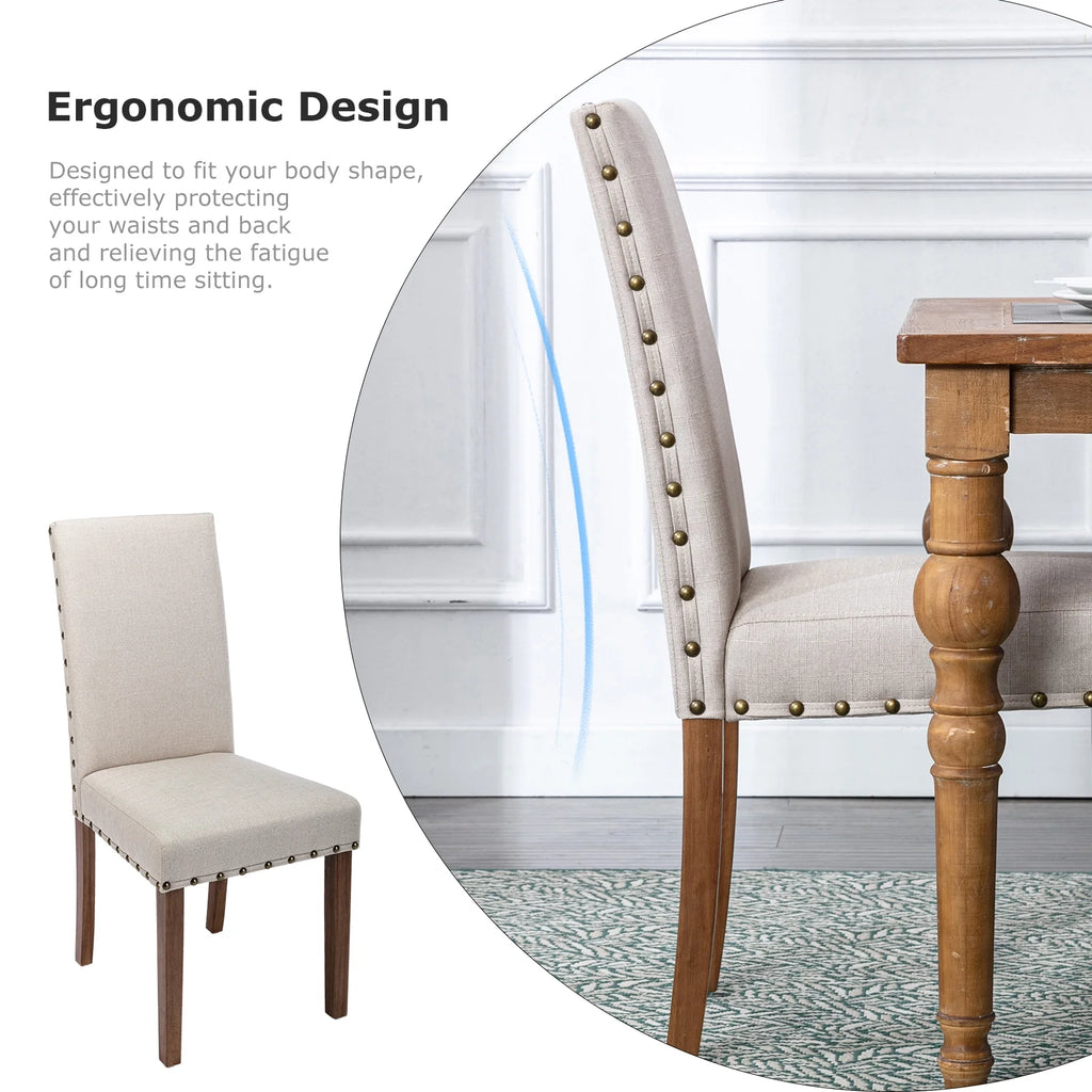 Beige Linen Solid Wood Parson Chair Set of 6 H5913
